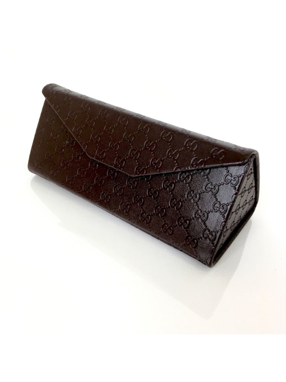 GUCCI Collapsible Leather Sunglasses Eye Glasses Case Brown GG Tri Fold Designer